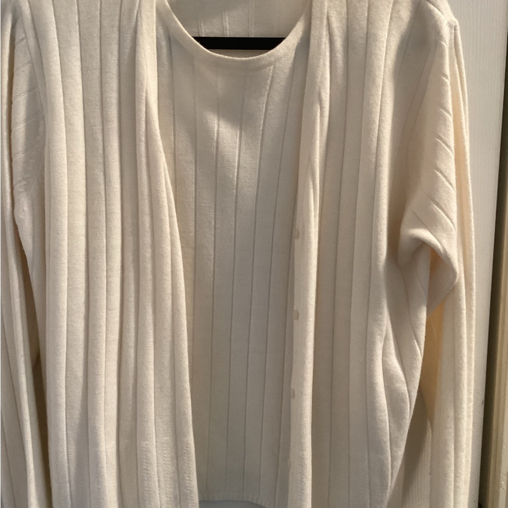 Women's Cream Ribbed Sweater and Cardigan Set